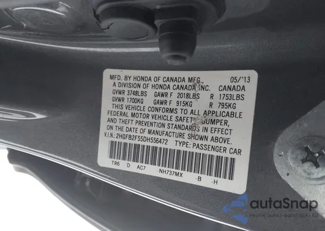 2013 Honda Civic Lx z USA, uszkodzony, nr VIN 2HGFB2F55DH556472